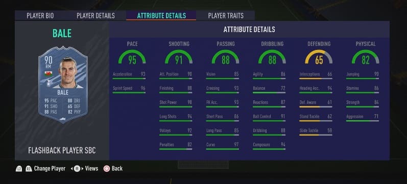 Gareth Bale FIFA 21 Flashback SBC-Statistiken im Spiel