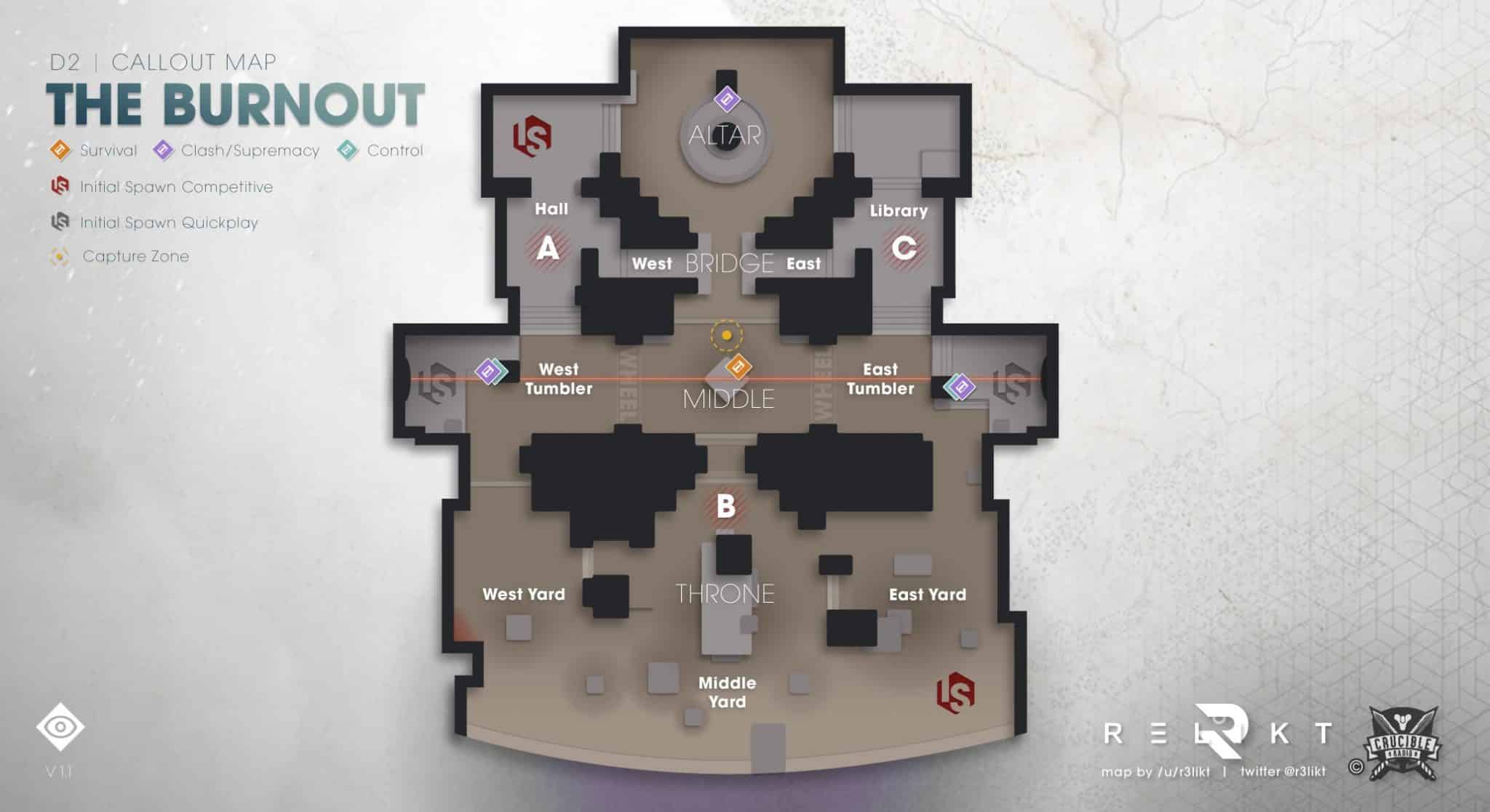 Bild mit einer Callout-Karte für die Destiny 2-Karte The Burnout