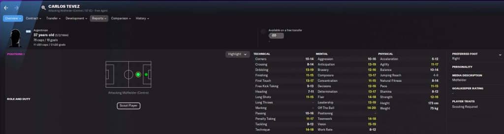 Carlos Tevez Football Manager 2022 Screenshot