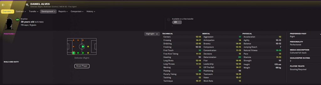 Daniel Alves Football Manager 2022 Screenshot