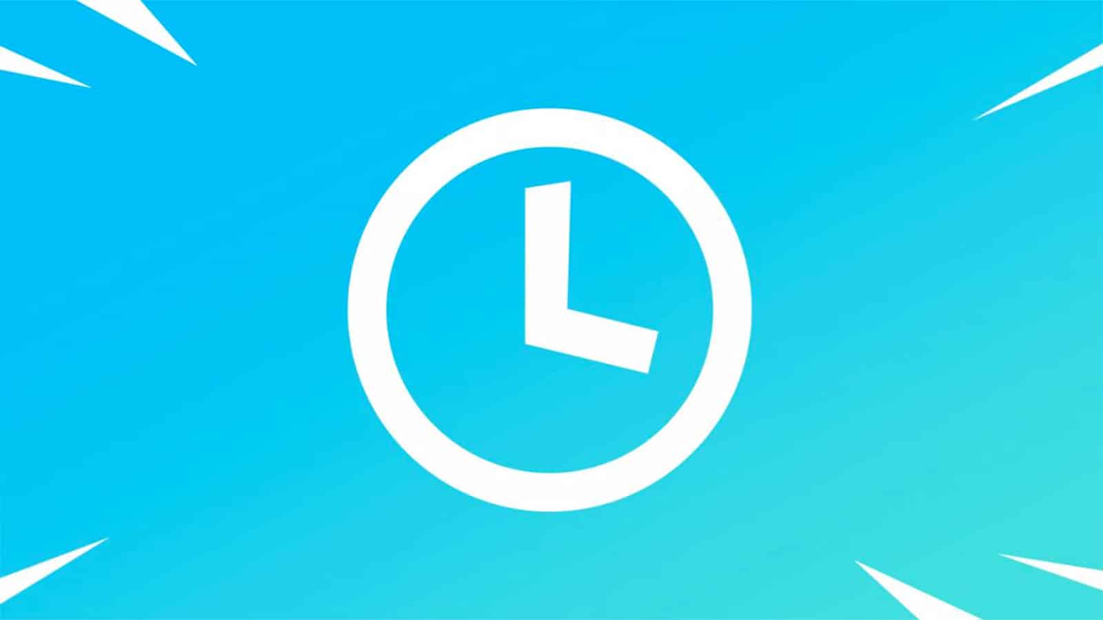 Eine Uhr, die Ausfallzeiten vor einem Fortnite-Update darstellt