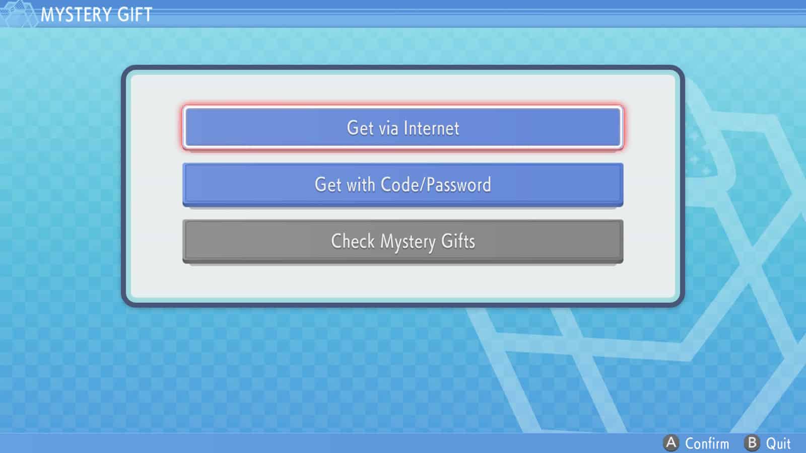Screenshot des Mystery-Geschenkmenüs in Pokemon Brillant-Diamant-Glanzperle
