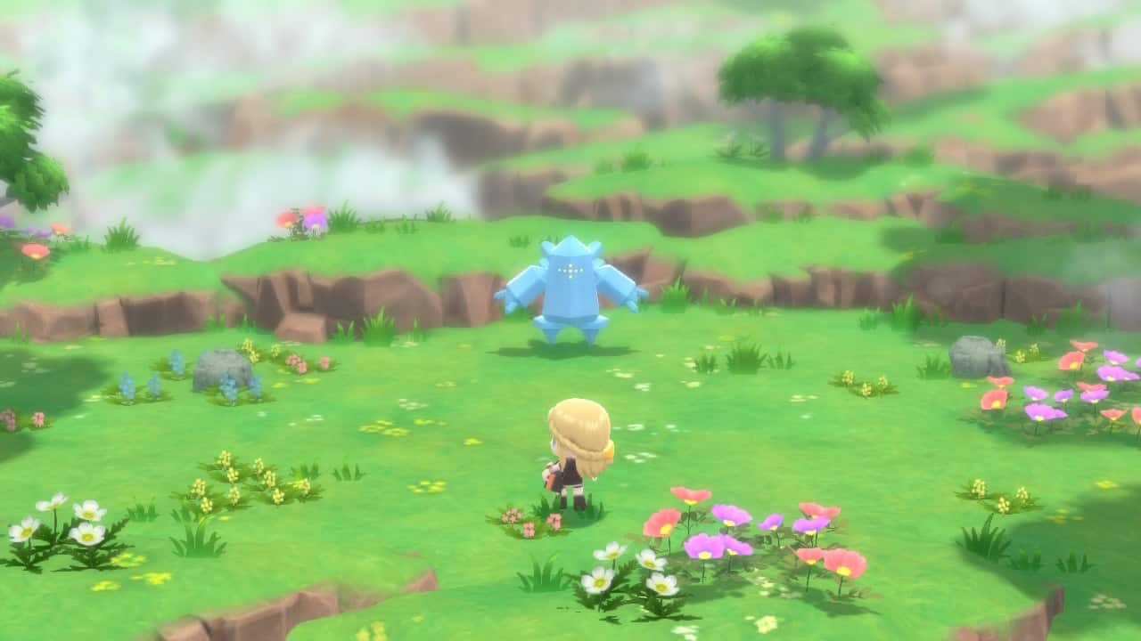 Screenshot von Pokemon Brilliant Diamond & Shining Pearl Regice Battle im Ramanas Park.