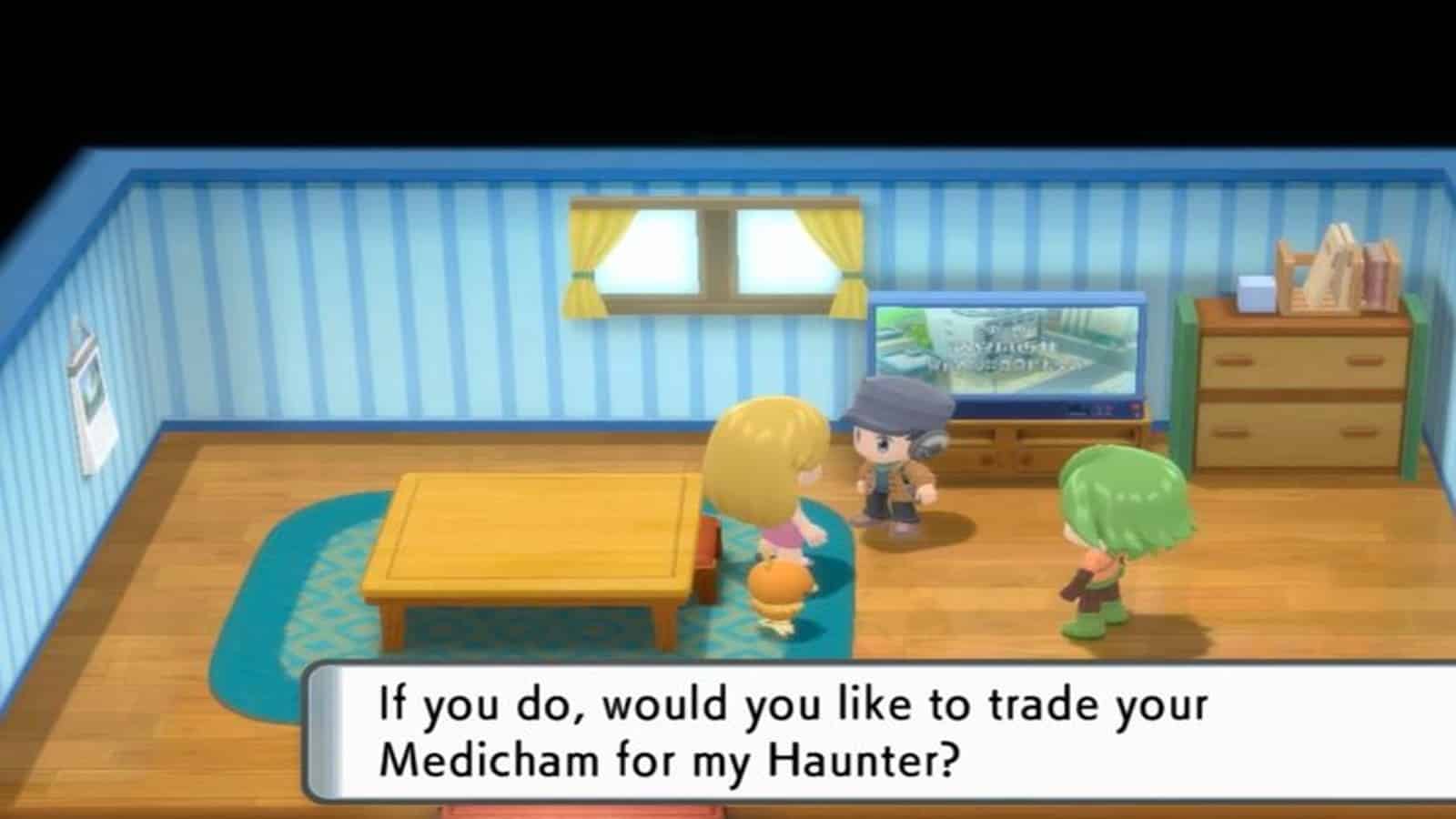 Mindy wird Spielern einen Haunter mit einem Everstone gegen das Medicham des Spielers eintauschen