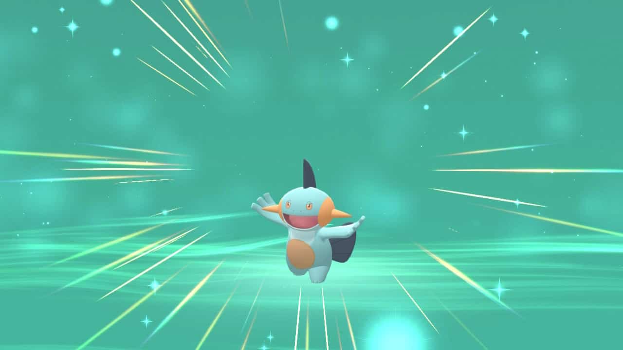 Screenshot der Evolutionssequenz von Pokémon Strahlender Diamant & Leuchtende Perle Marshtomp