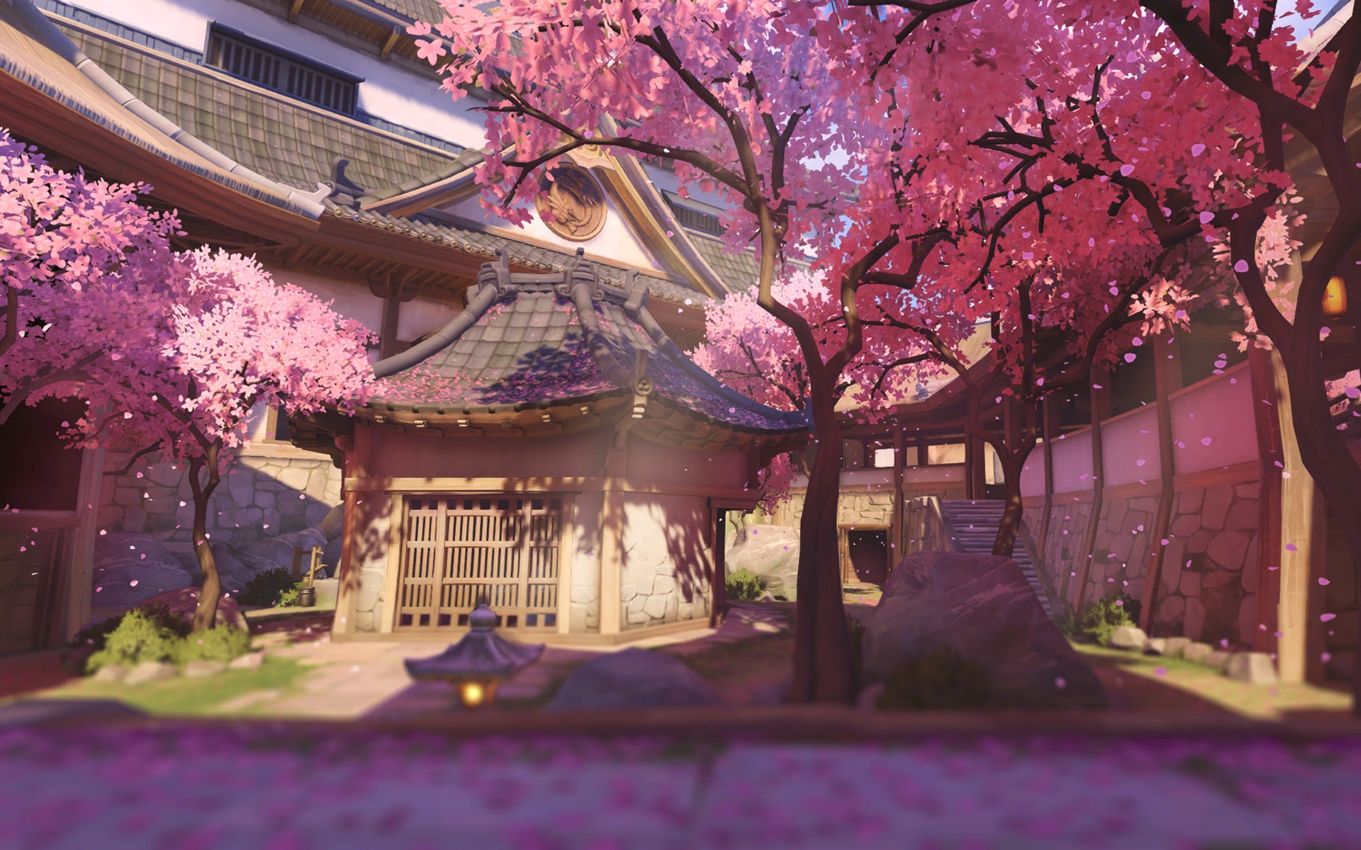 Overwatch japanischer Garten mit Kirschblüte
