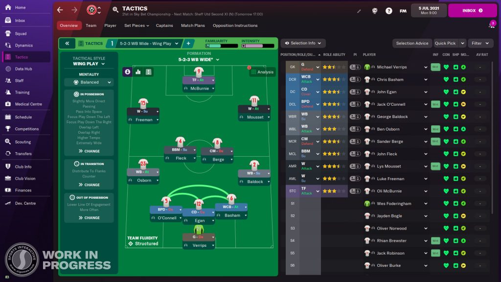 Screenshot des Bildschirms für die Taktik von Football Manager 2022
