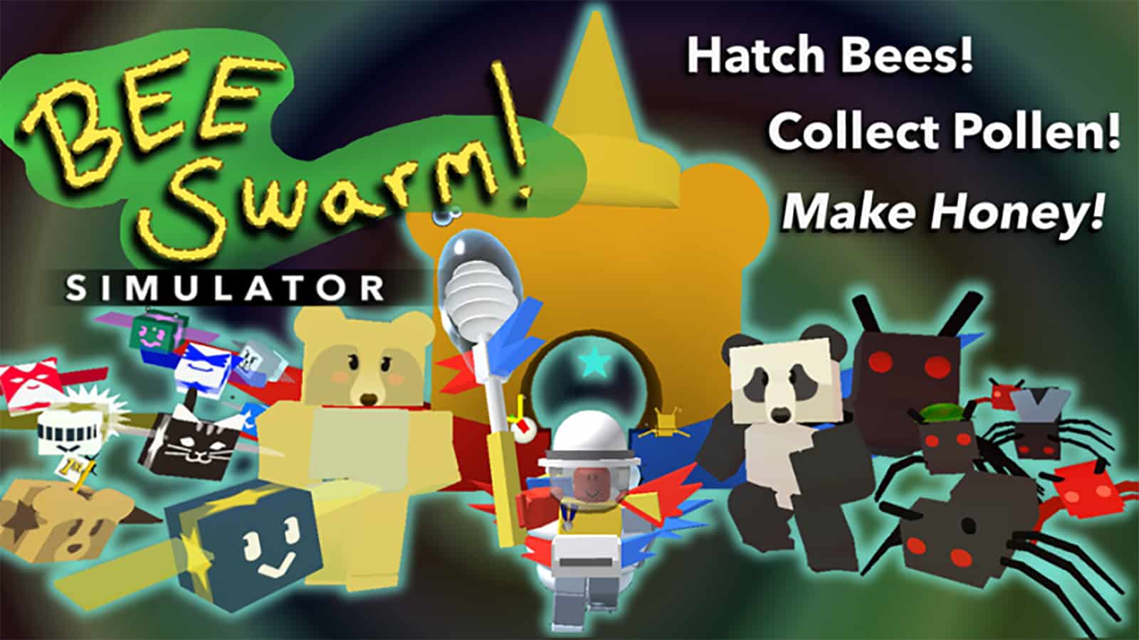 Bee Swarm Simulator Artwork mit Charakteren aus dem Roblox-Spiel