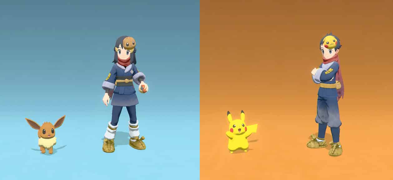 pikachu und eevee masken in pokemon legends arceus