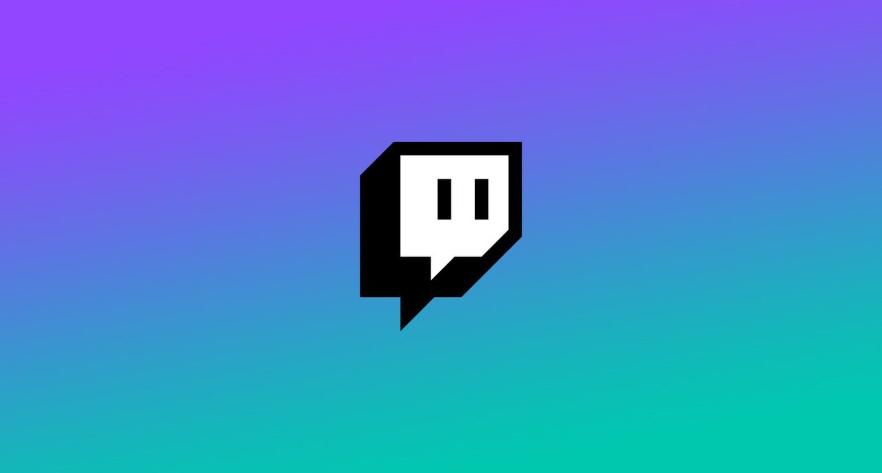 Das Twitch-Logo wird auf einem lila bis blaugrünen Hintergrund mit Farbverlauf angezeigt.