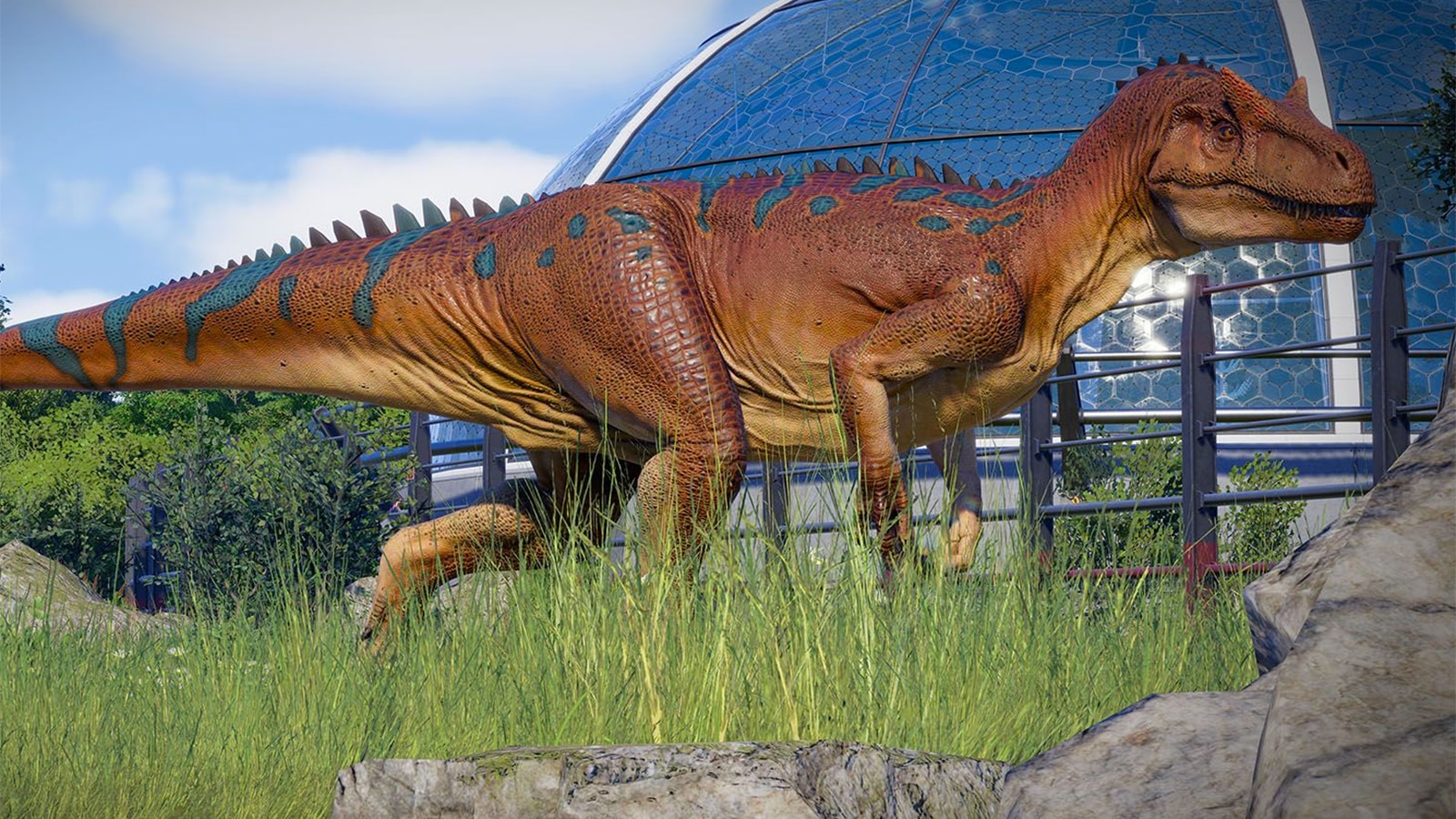 Ein sicher eingeschlossener Allosaurus Jurassic World Evolution 2