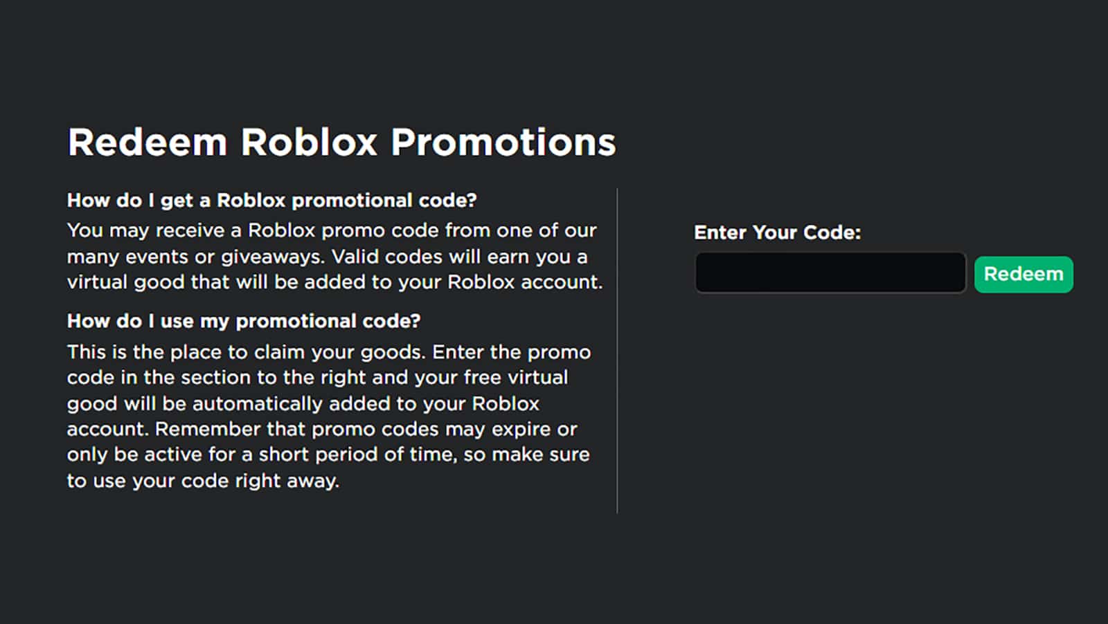Ein Bild, das den Ort zeigt, an dem Sie Promo-Codes in Roblox eingeben können