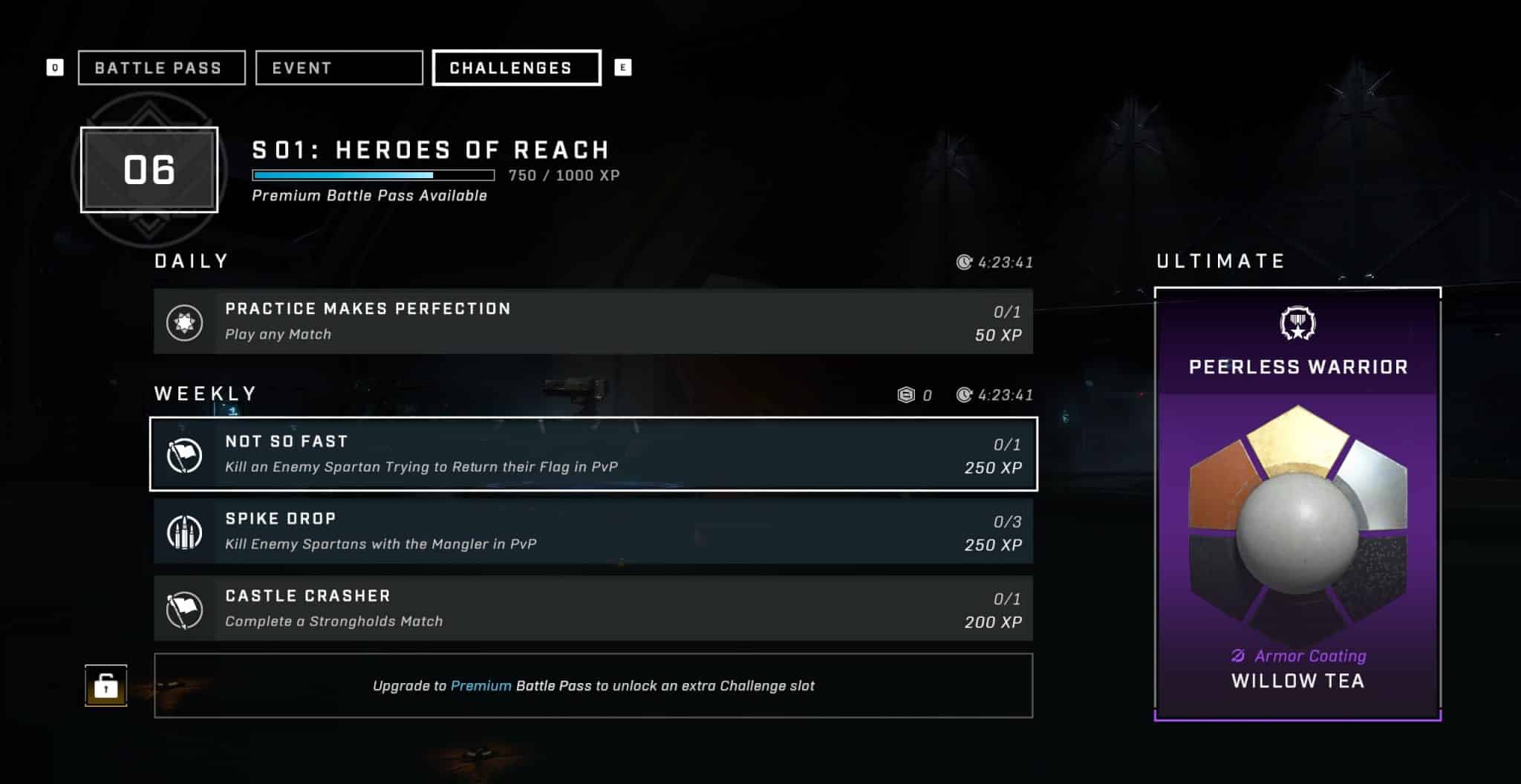 Halo Infinite Battle Pass-Herausforderungsbildschirm