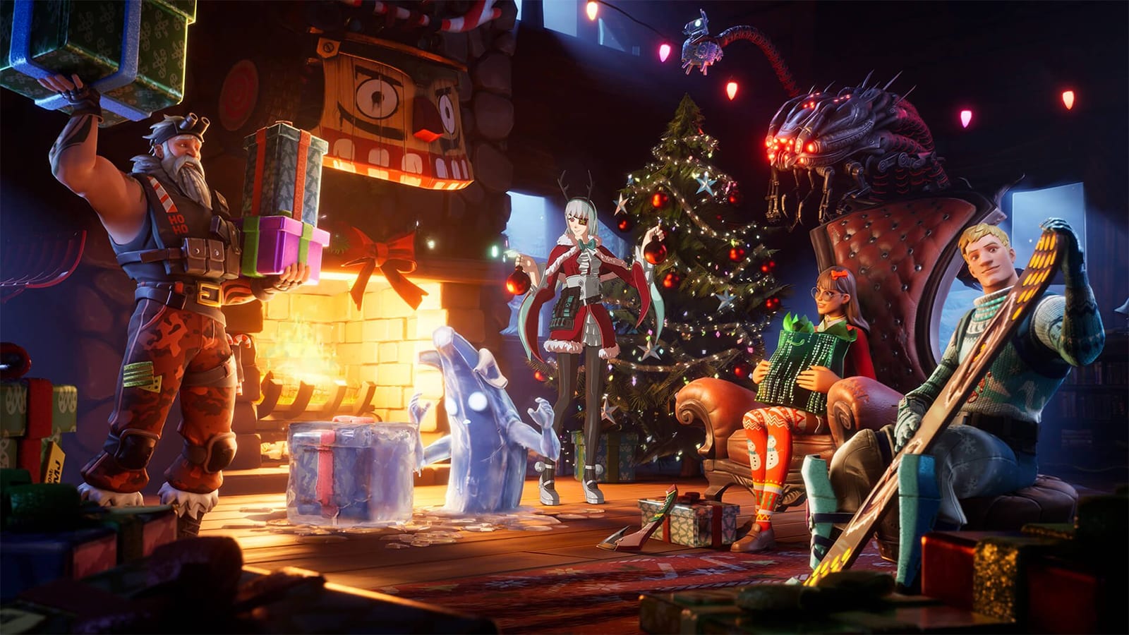 Fortnite-Charaktere öffnen Geschenke während des Winterfestes 2021