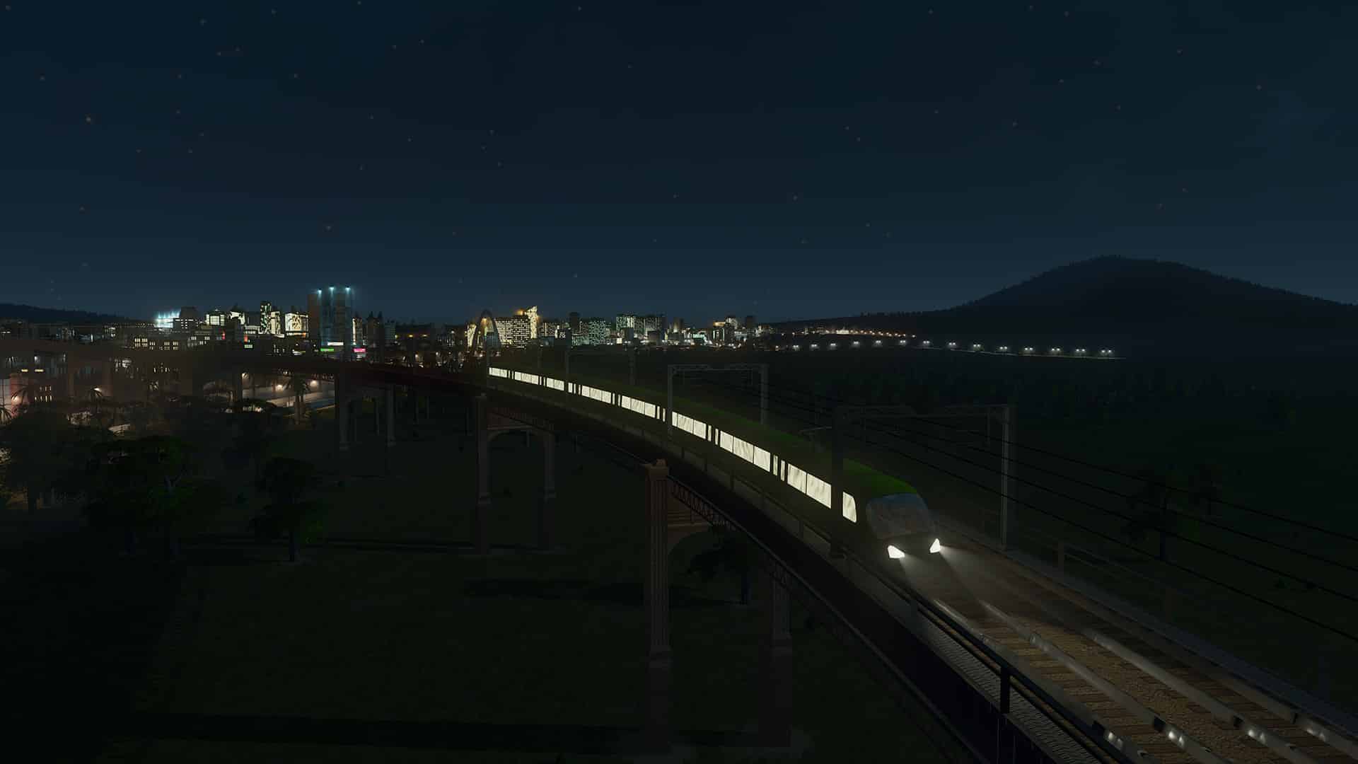 Städte Skyline Stadt bei Nacht mit Einschienenbahn