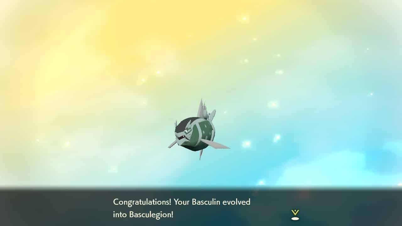 Evolutionsbildschirm von Pokémon Legends Arceus Basculegion.