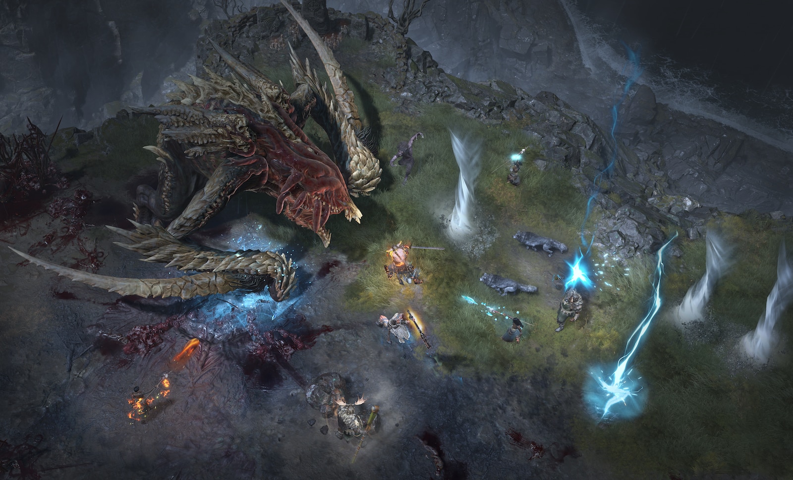Diablo 4-Charaktere, die im Multiplayer gegen einen Boss kämpfen