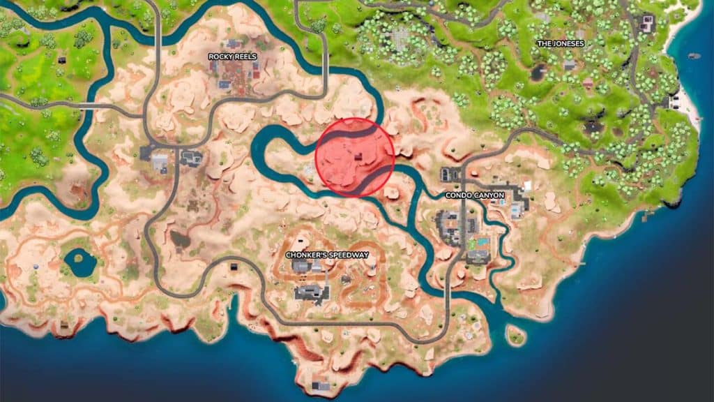 Fortnite Impossible Rock-Standort auf der Karte markiert