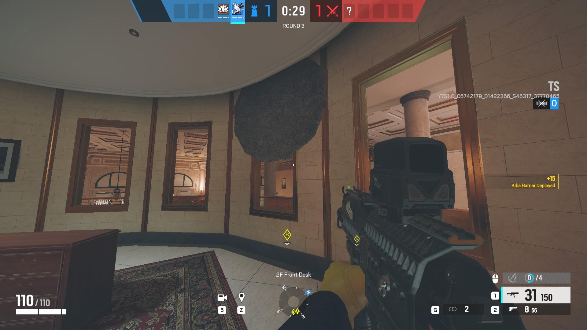 Kiba-Barriere am Bananenfenster der Bank in Rainbow Six