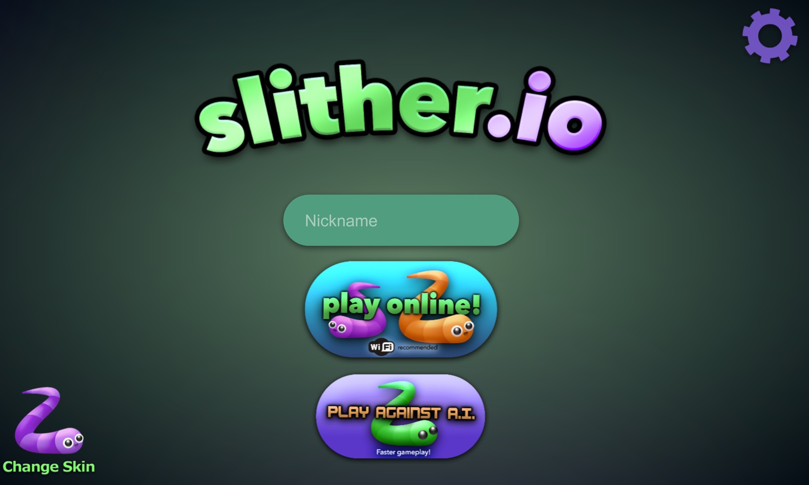 Screenshot mit dem Hauptmenübildschirm von Slither io