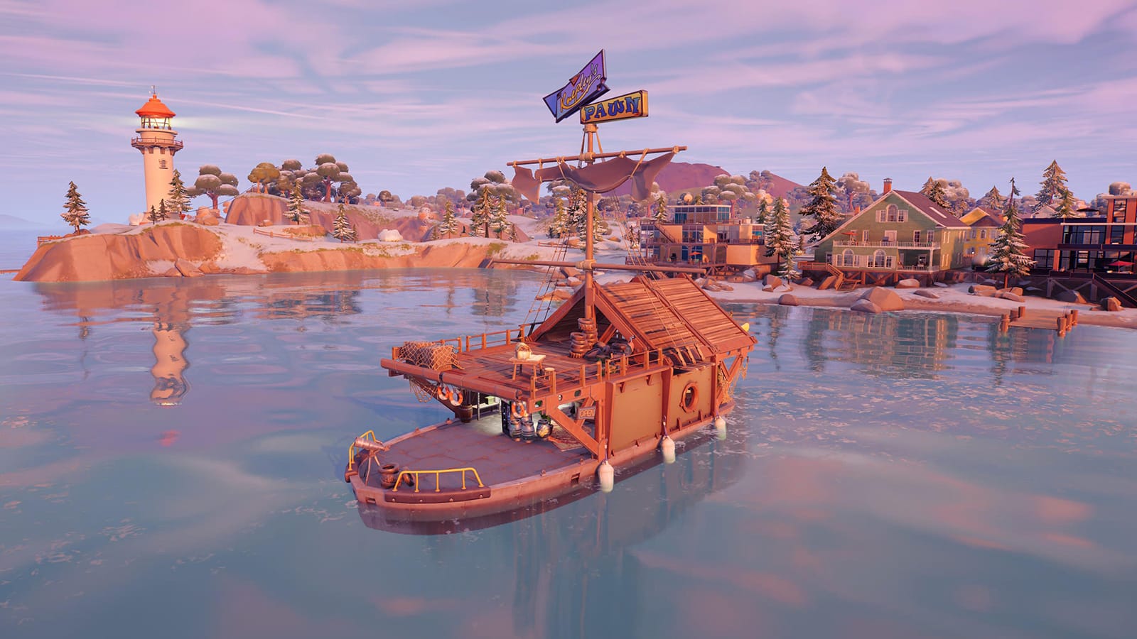 Ein Screenshot des seltenen Pawntoon Loot Boat in Fortnite Kapitel 3