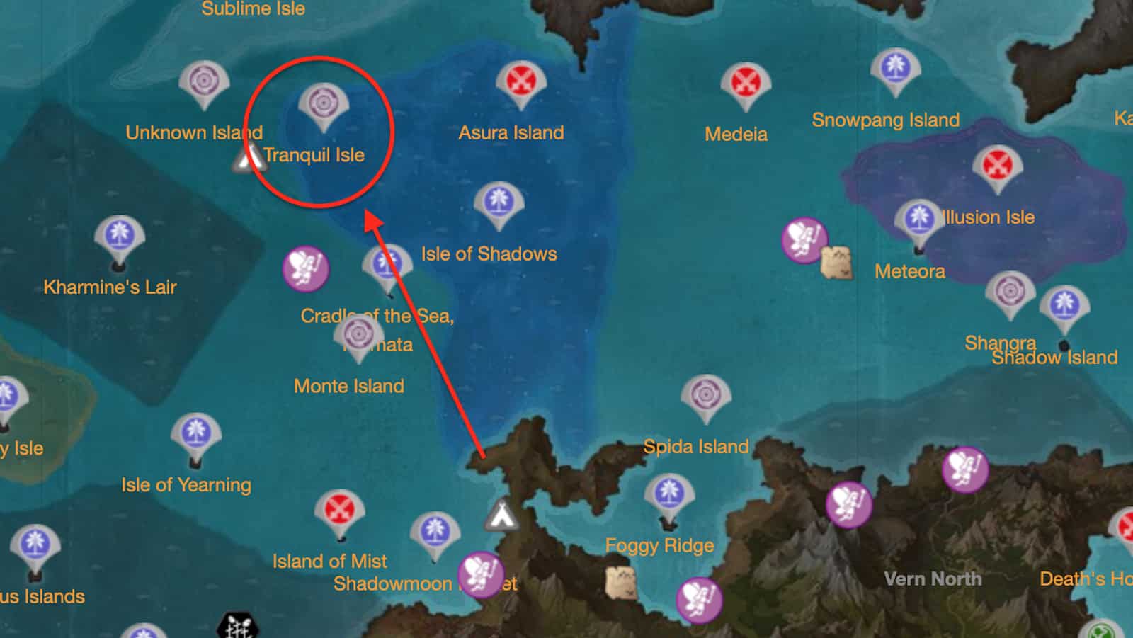 Ort der verlorenen Arche auf der ruhigen Insel auf der Karte