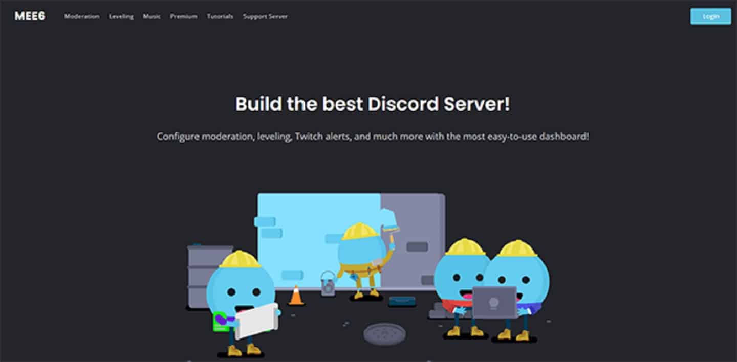 Screenshot der Website des MEE6-Bots von Discord