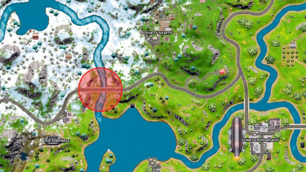 Fortnite Behemoth Bridge auf der Karte markiert