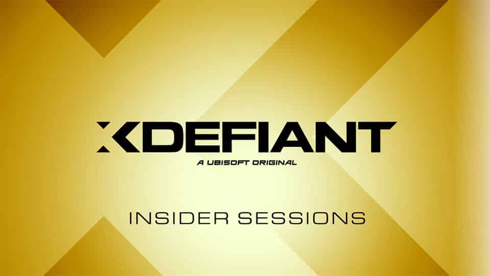 XDefiant-Logo auf goldenem Hintergrund mit Insider Sessions-Text