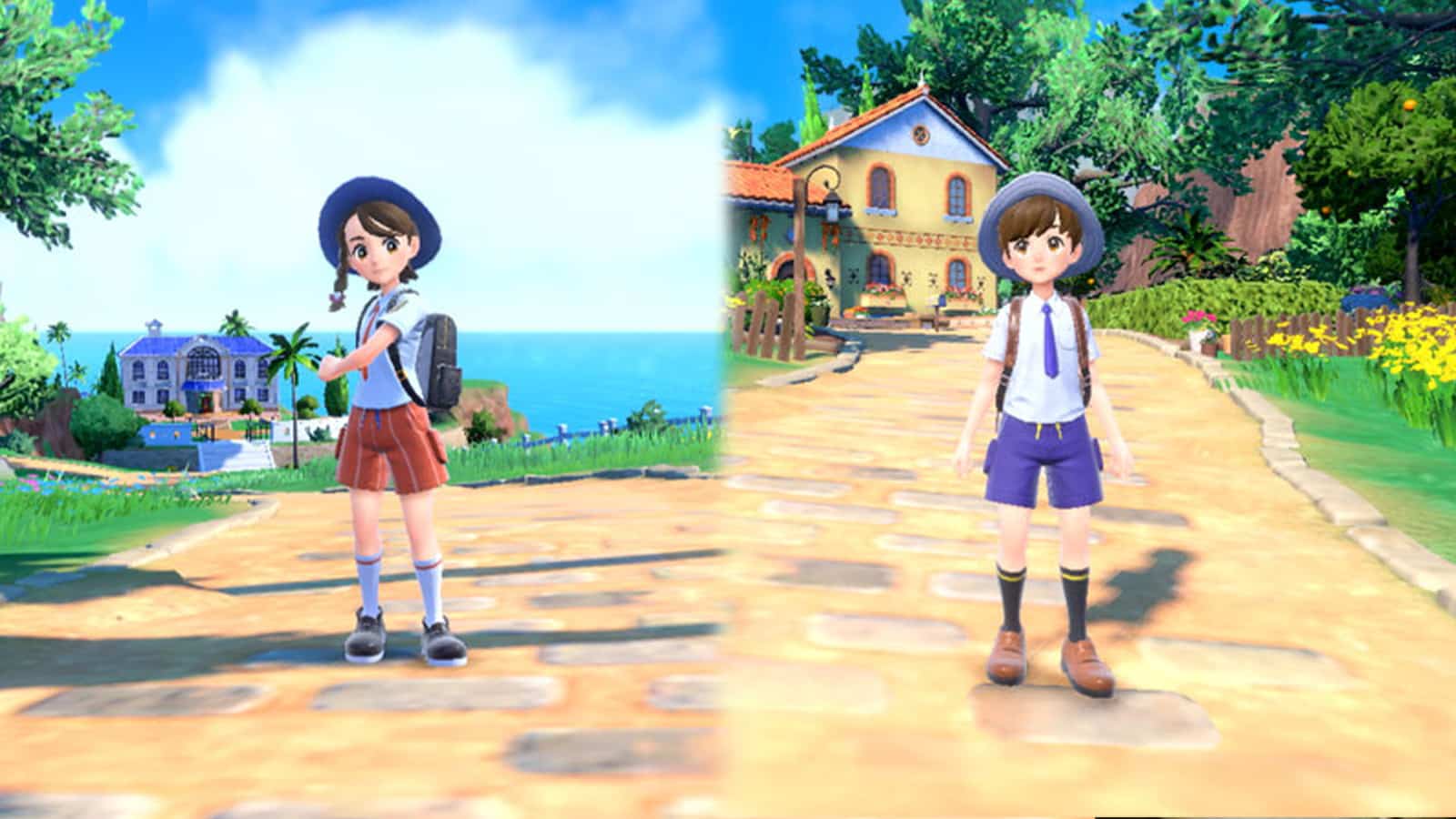 Screenshots von Pokémon Scarlet & Violet Protagonisten.