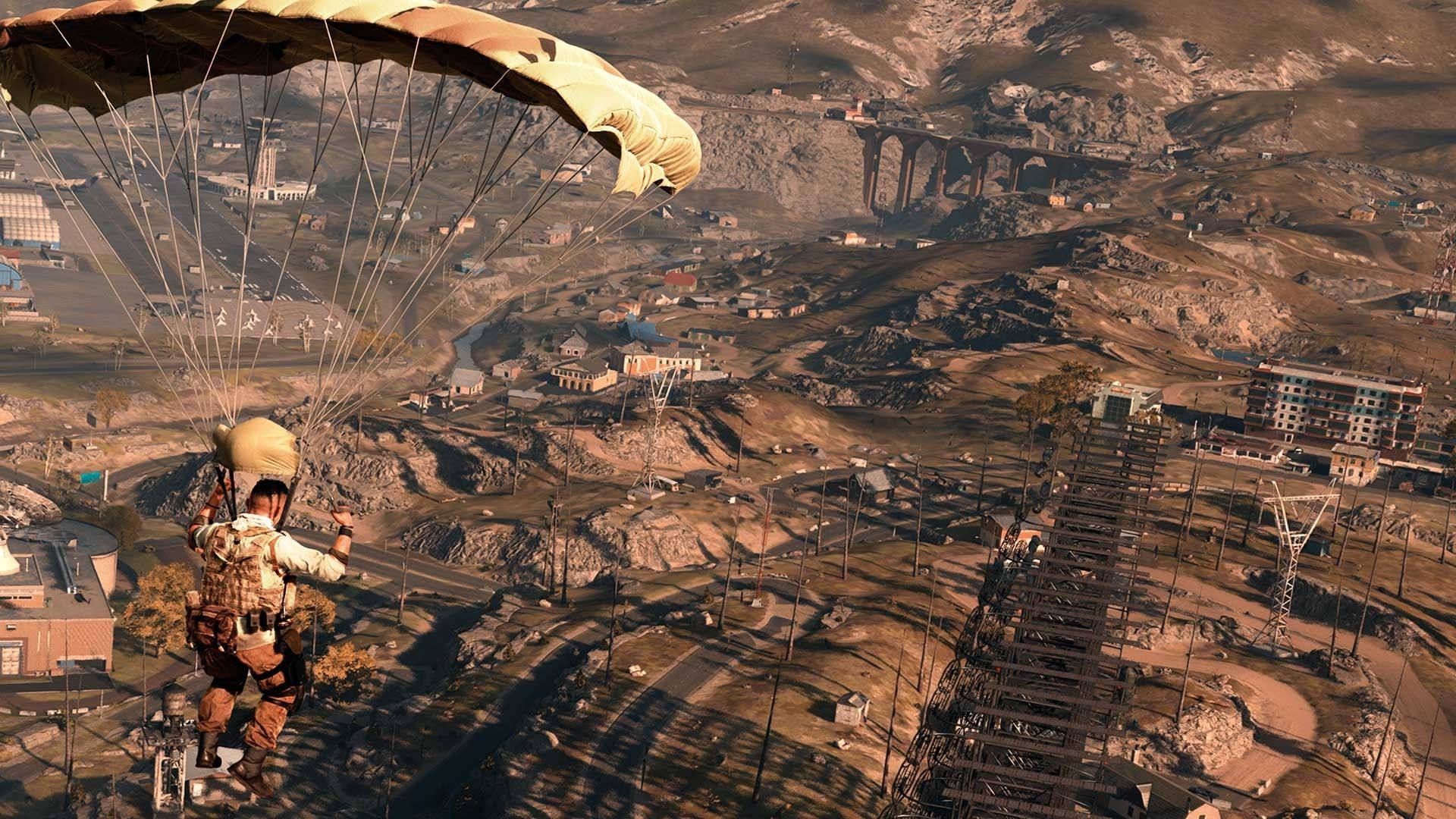 Warzone-Betreiber, der nach unten fliegt, um in Verdansk abzusetzen