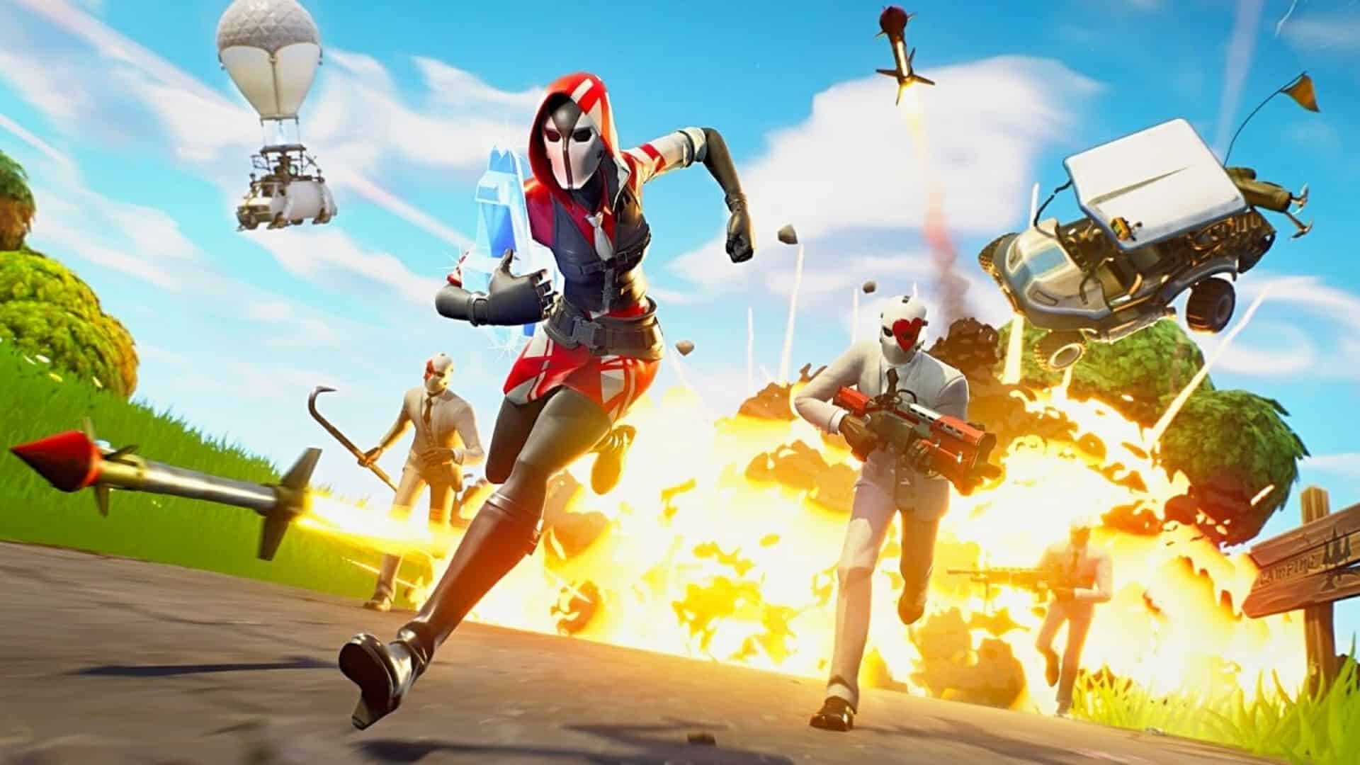 Fortnite-Spieler, die vor einer Explosion davonlaufen