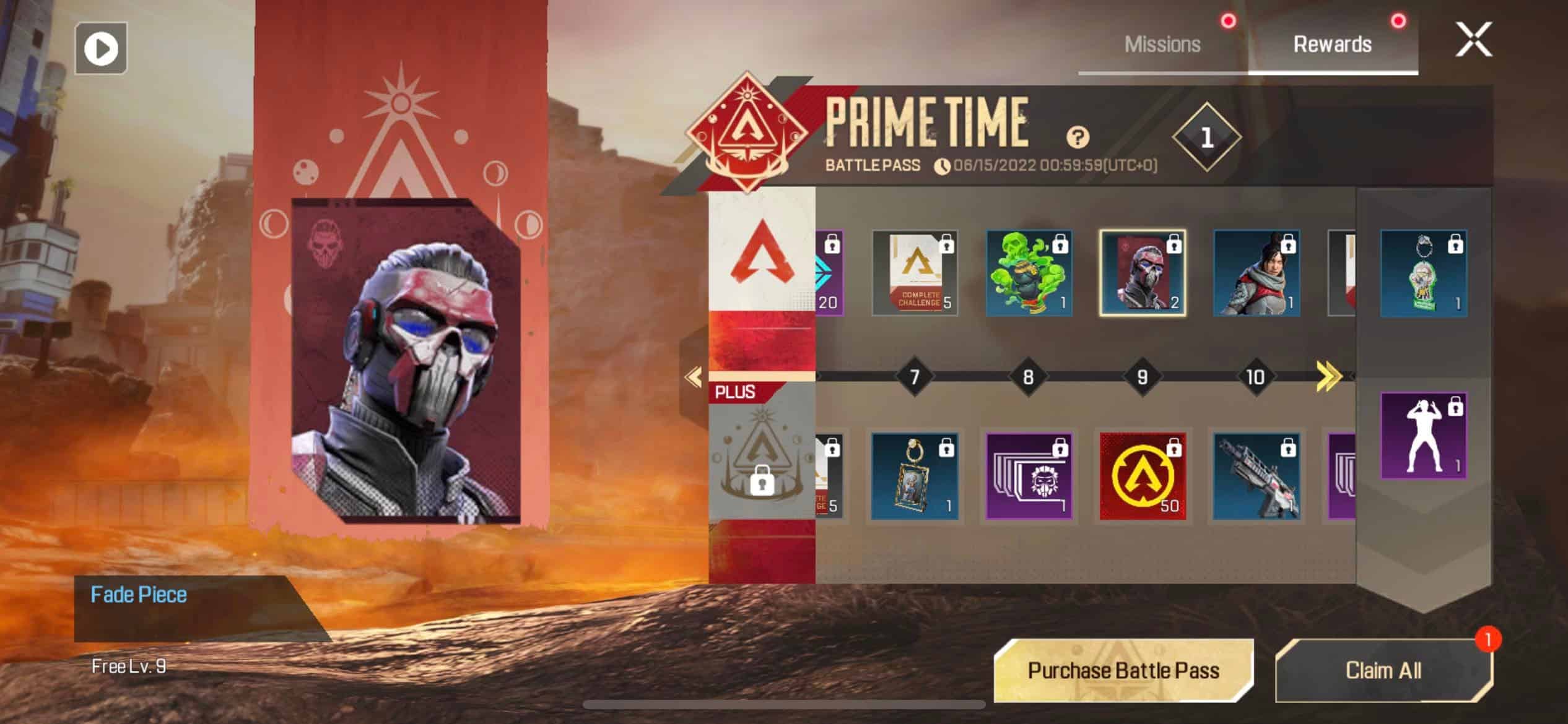 Apex Legends Mobile Prime Time Battlepass Fade Pieces