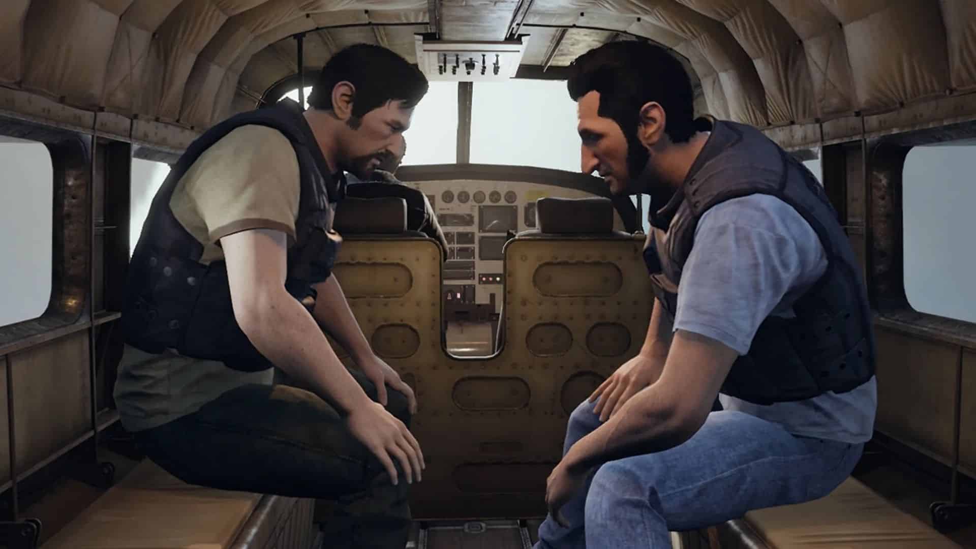 Leo und Vincent sitzen in einem Flugzeug auf einem Ausweg