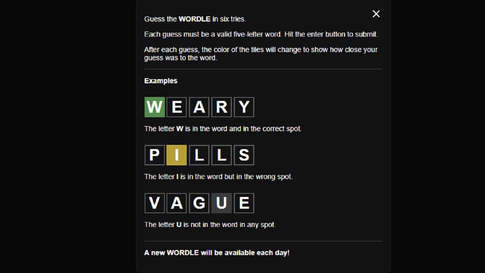 Screenshot der Wordle-Regeln