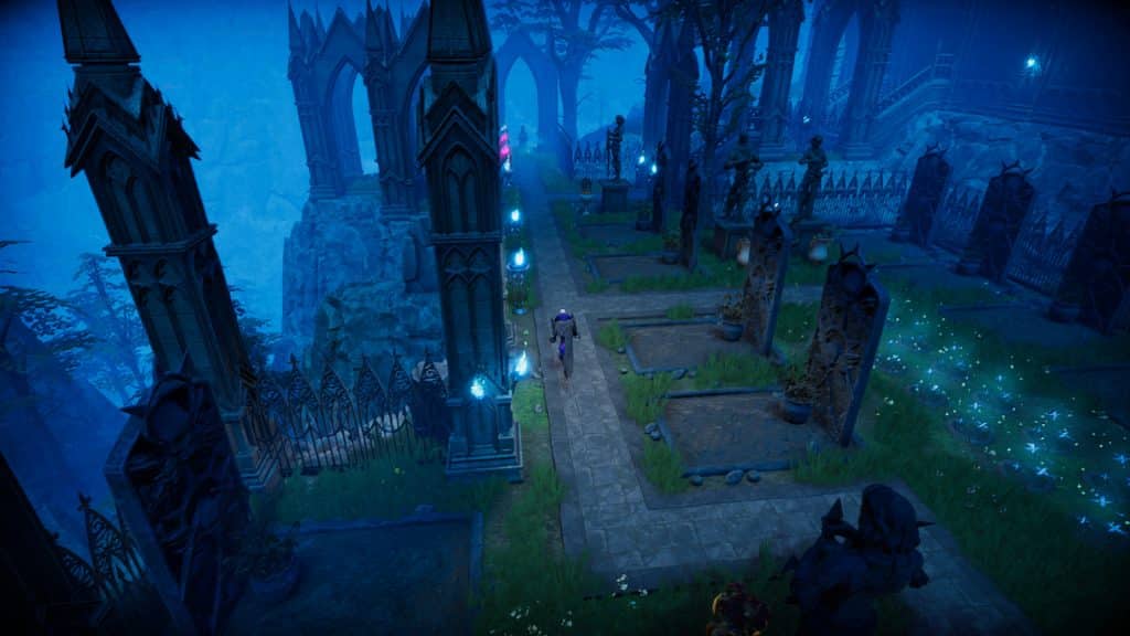 Screenshot von V Rising, der einen Friedhof zeigt