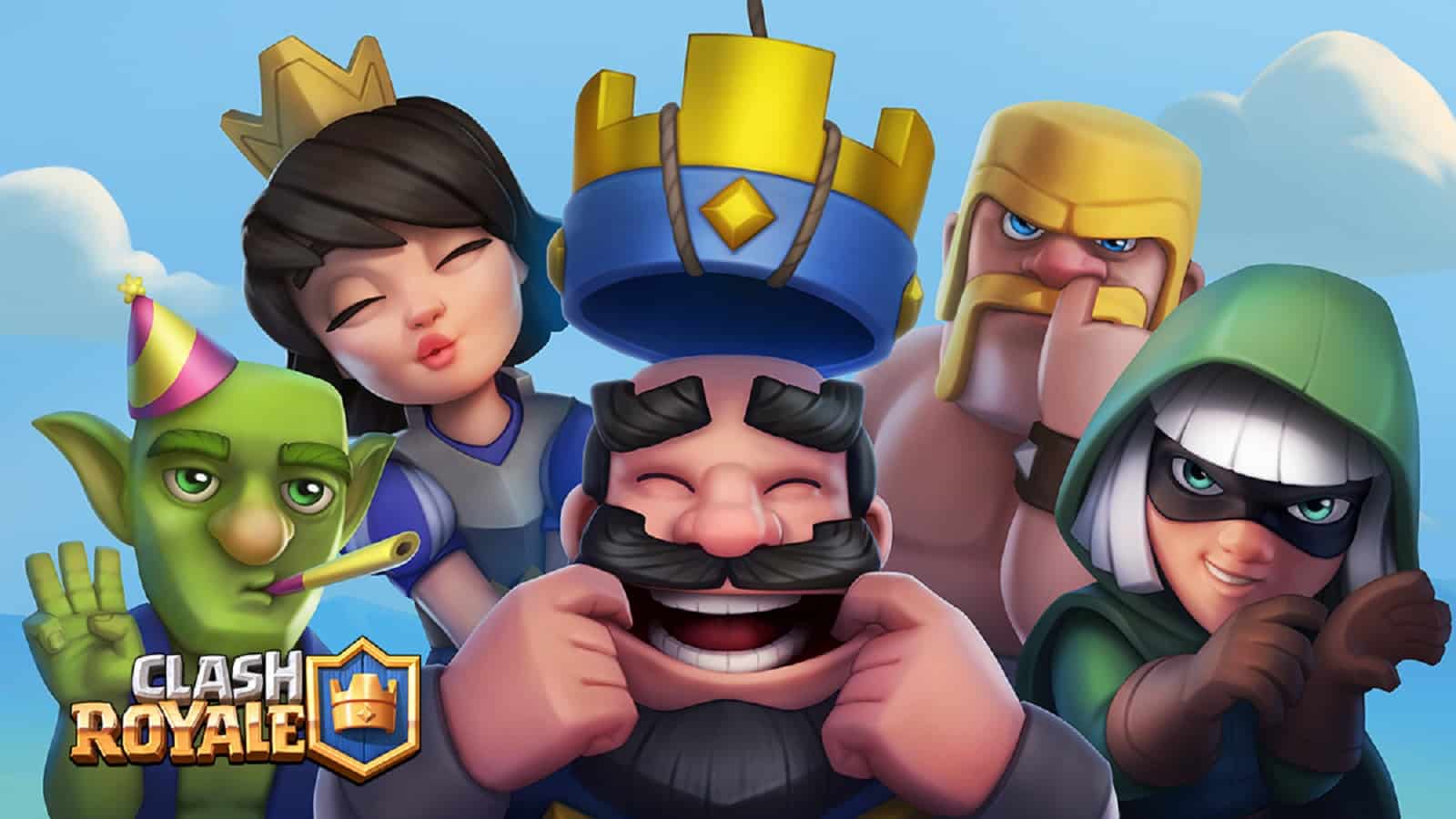 Artwork für Clash Royale mit mehreren Charakteren im Spiel.