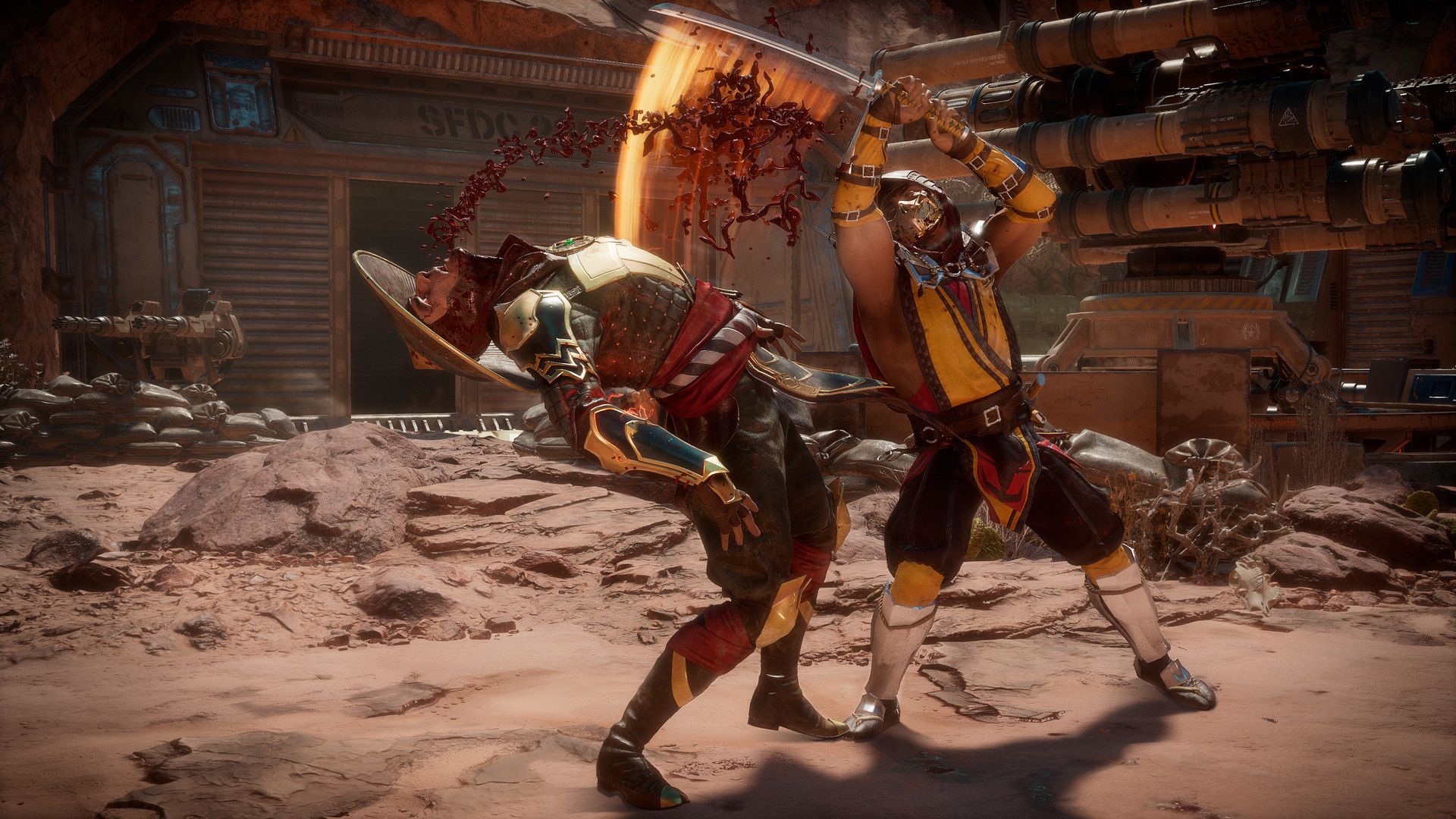 Skorpion greift Raiden in Mortal Kombat 11 an