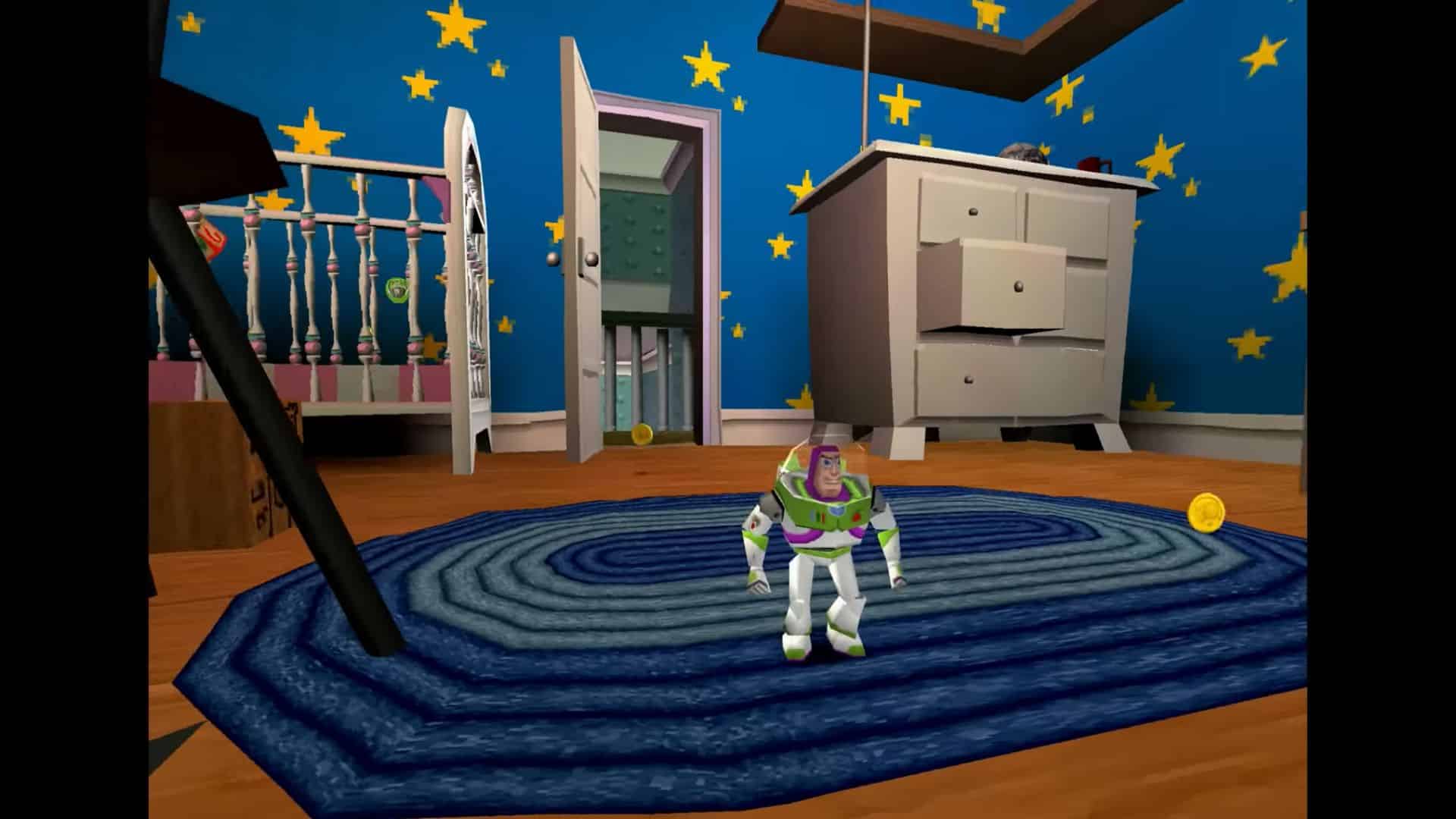 Buzz Lightyear blickt in Toy Story 2 in die Kamera