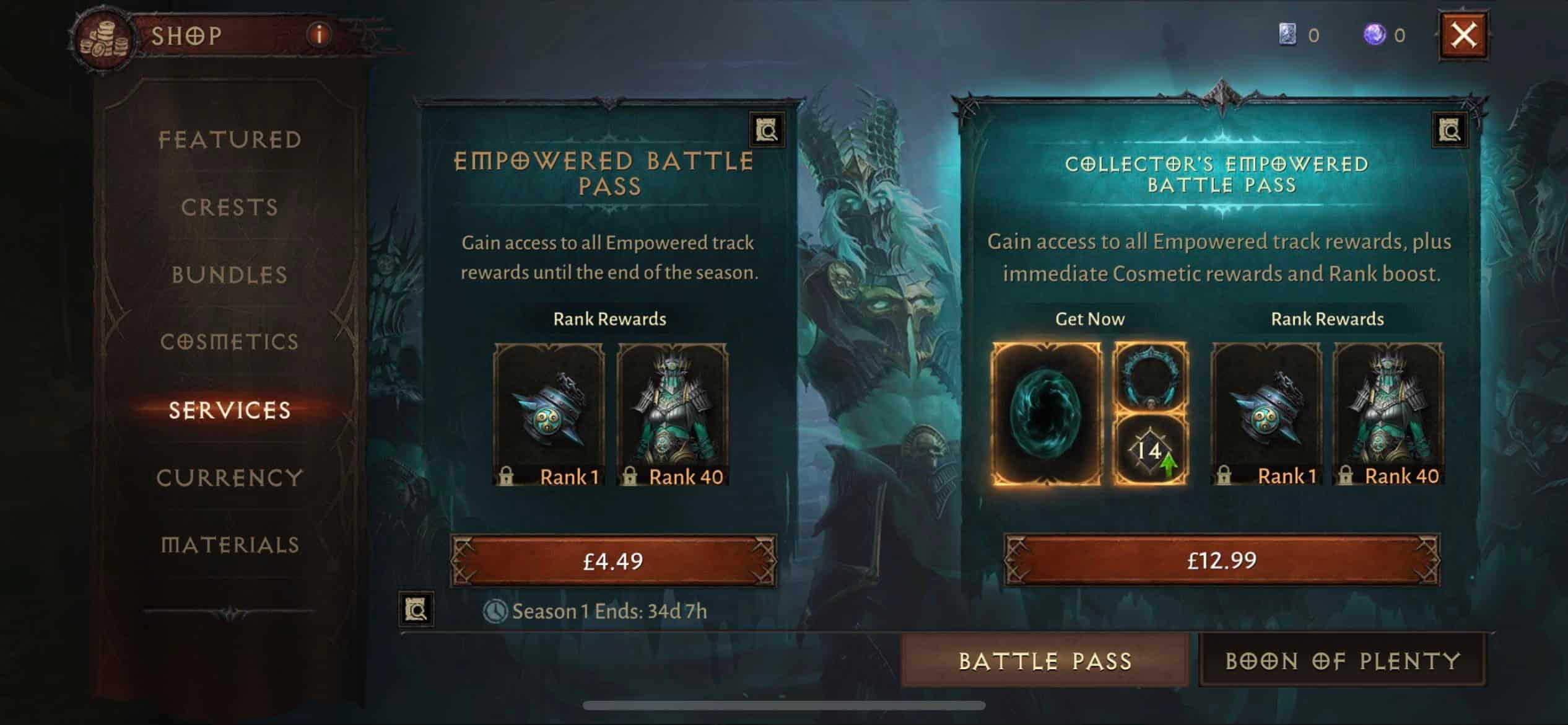 Diablo Immortal Battle Pass kostenlose Premium-Preise für ermächtigte Belohnungen