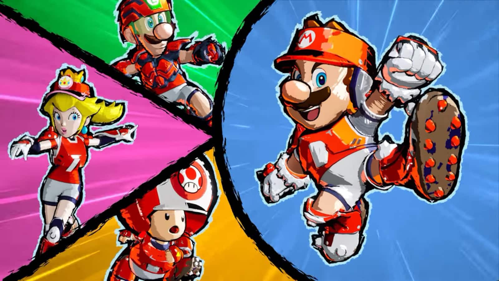 Vier Charaktere in Mario Strikers Battle League