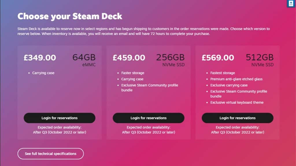 ein Bild der Steam Deck-Preise in Großbritannien