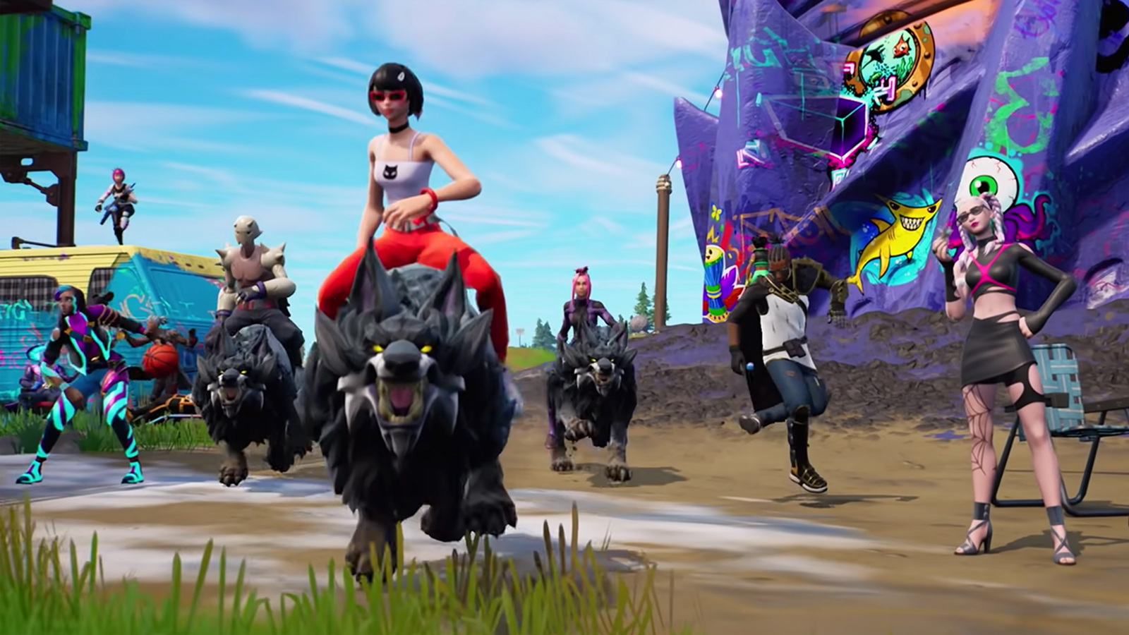 Ein Fortnite-Spieler, der einen wilden Tierwolf reitet