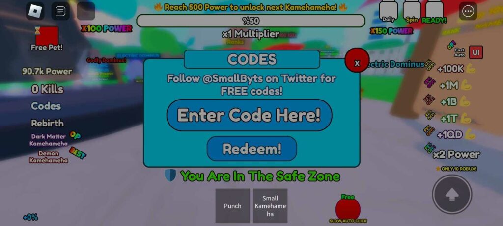 Funktionierende und aktualisierte Codes für den Kamehameha-Simulator 