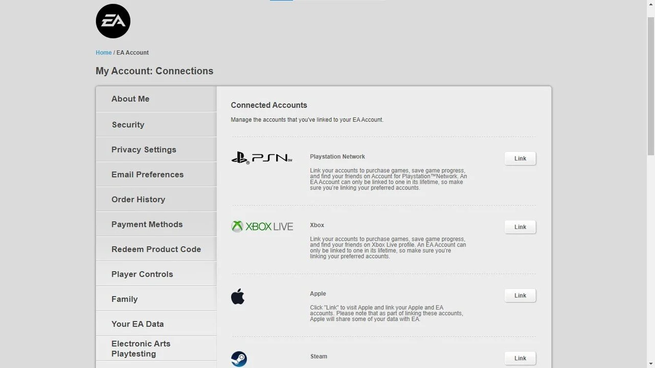 EA-Konto mit anderen Plattformen verbinden
