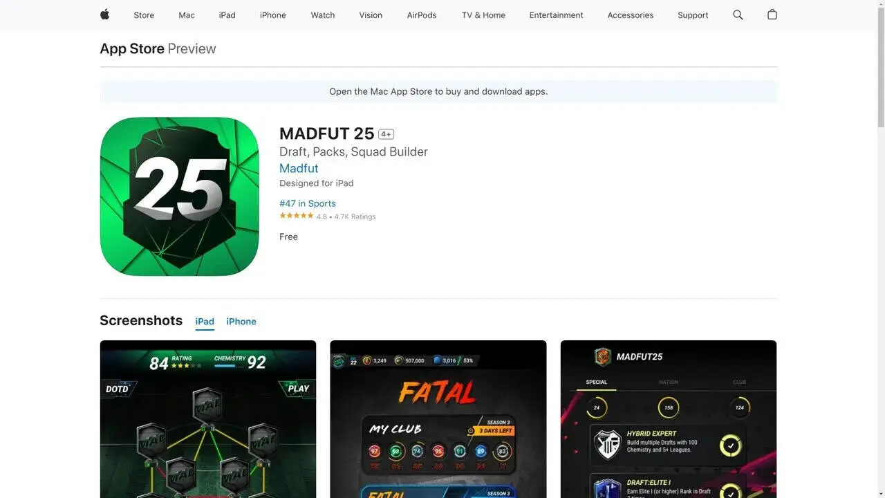 Madfut 25 im Apple App Store